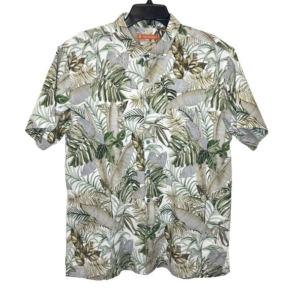 TORI RICHARD Button Up Short Sleeve Shirt Hawaiian Aloha Tropical Leaf Resort L - Picture 3 of 6
